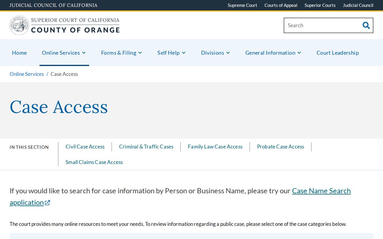 Lake Forest people search through Orange County Superior Court Case Access