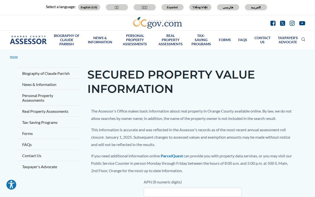 Lake Forest people search using the Orange County Assessor APN lookup