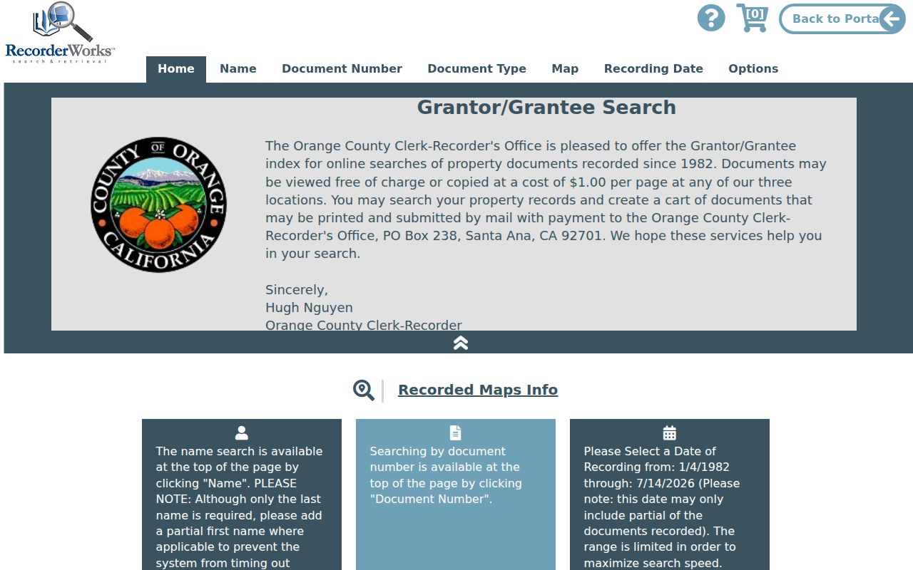 Lake Forest people search in the Orange County RecorderWorks index