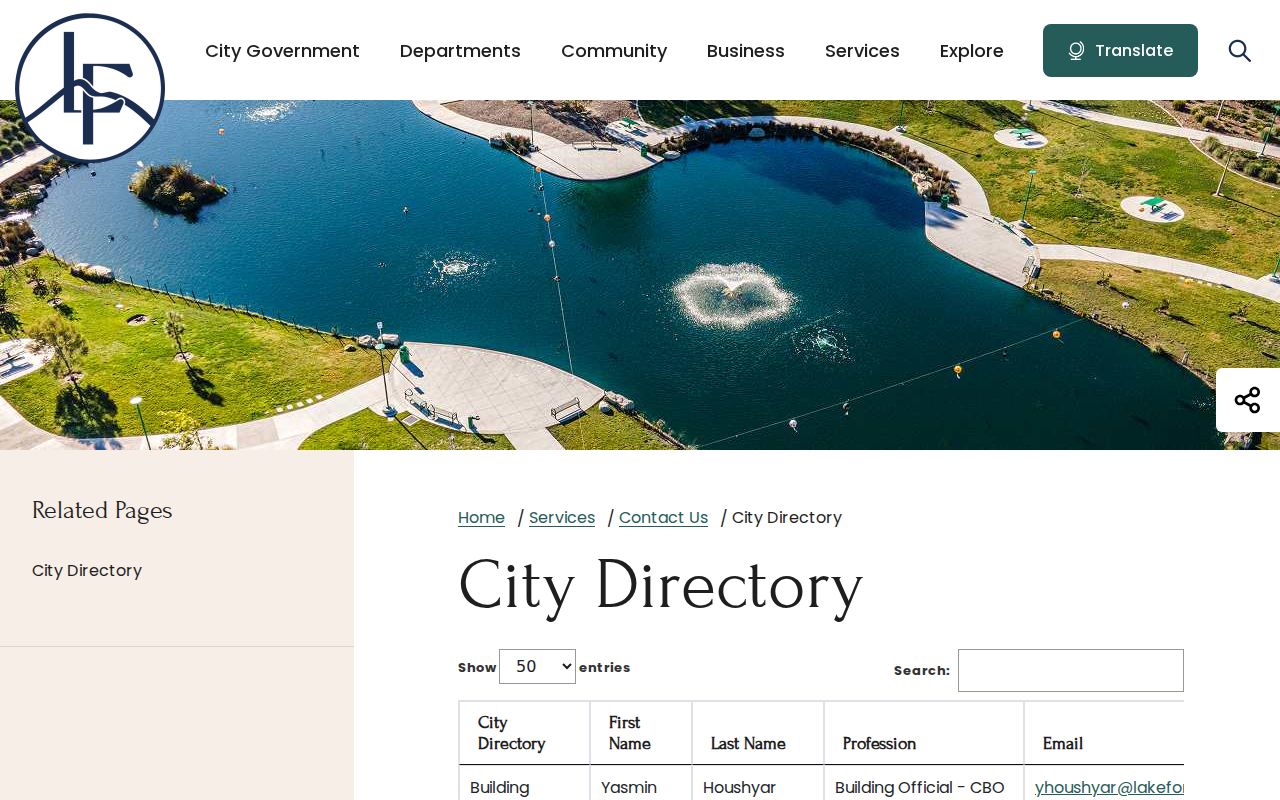 Lake Forest people directories city staff and elected official listing