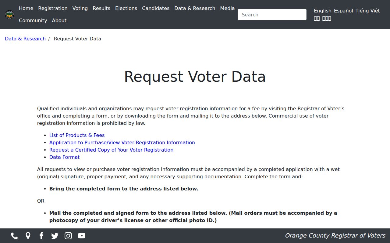 Lake Forest voter records order options from Orange County